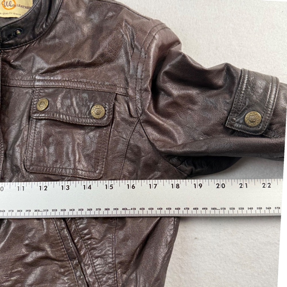 Wilsons Leather Brown Genuine Leather Bomber Moto Jacket Womens Medium Utility - Picture 4 of 8